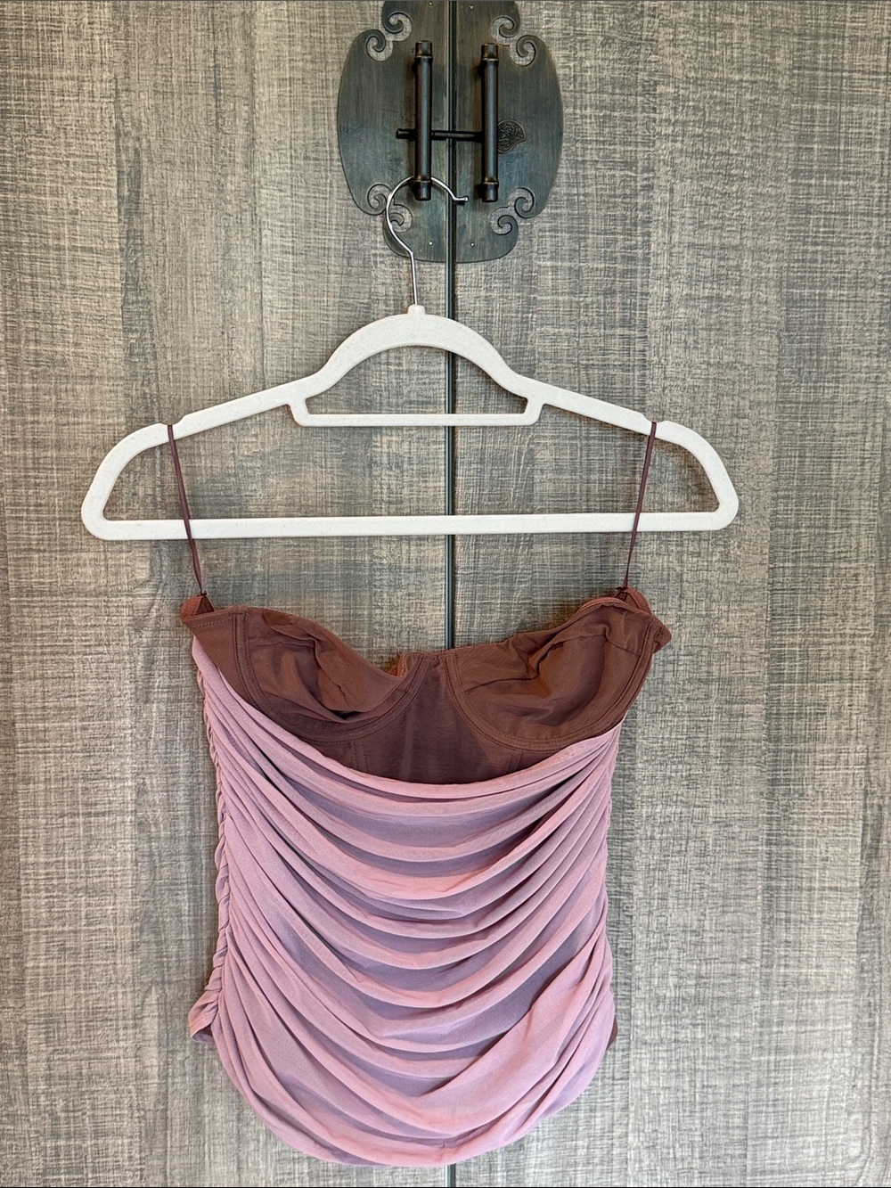 Zara Strapless Two-Tone Bustier Top in Brown and Dusty Rose